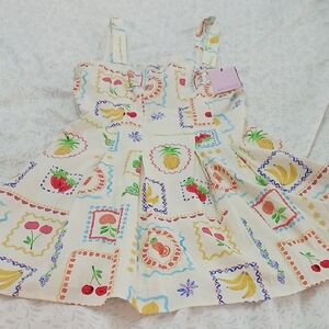 NWT Avec Les Filles Dress with Fruit and Stamp Print Womens 14